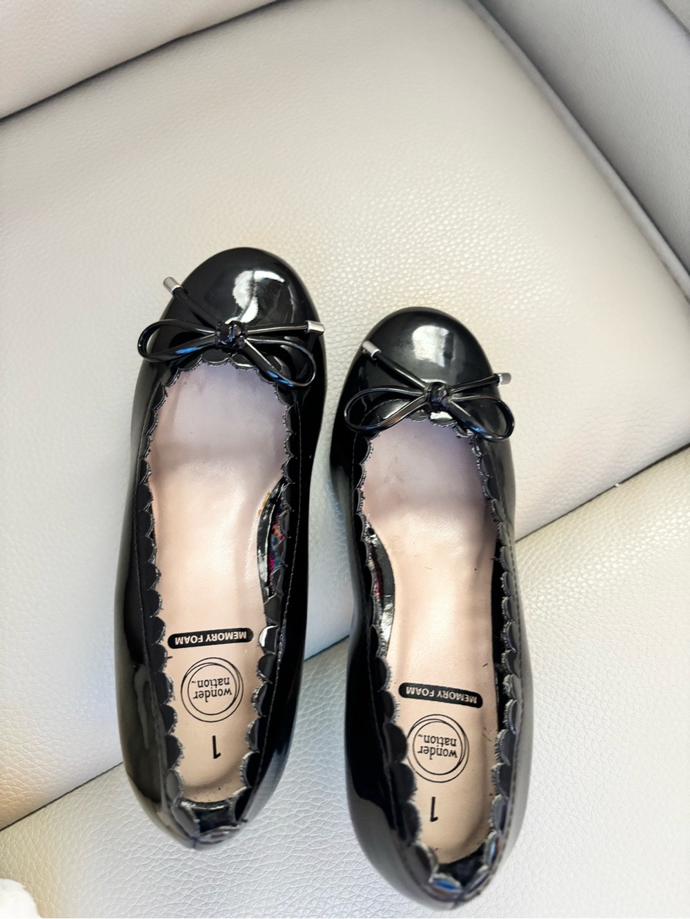 Black Patent Ballet Flats with Bow Detail